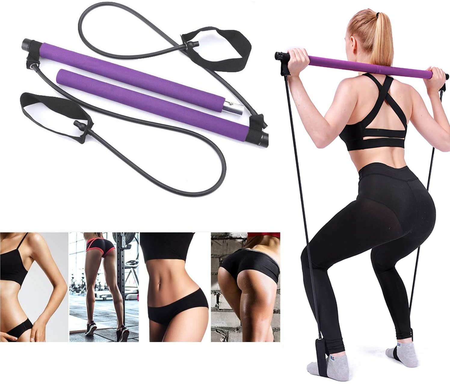 Adjustable Pilates Bar Kit Resistance Band Exercise Stick Toning